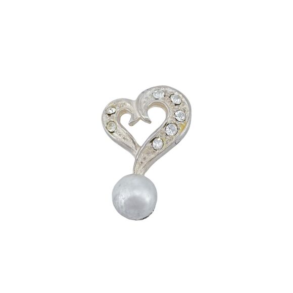 Crystal-Studded with Pearl Accent Heart Pendant | Vintage Sterling Silver 925 - Picture 2 of 6